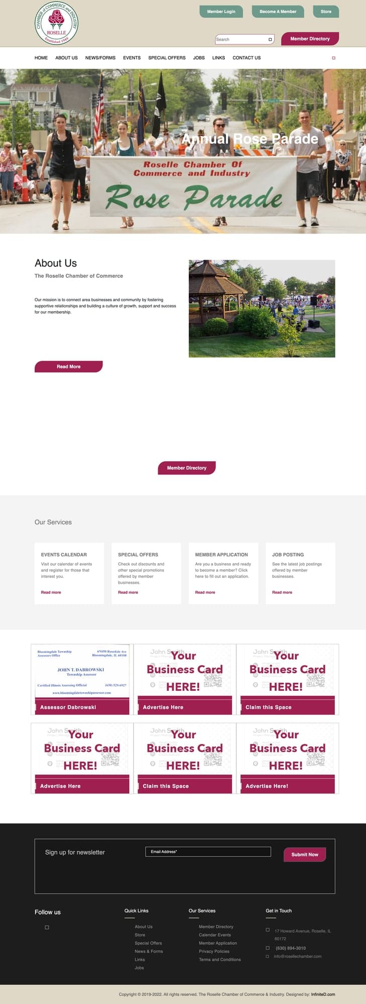 Roselle Chamber of Commerce website - before redesign showing outdated design